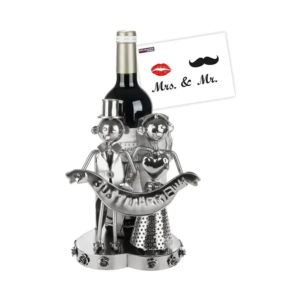Brubaker Wine Bottle Holder Just Married Bride And Groom - Metal Sculpture Bottle Holder Wedding Couple - Wine Gift For Wedding - Bottle Stand With thumbnail