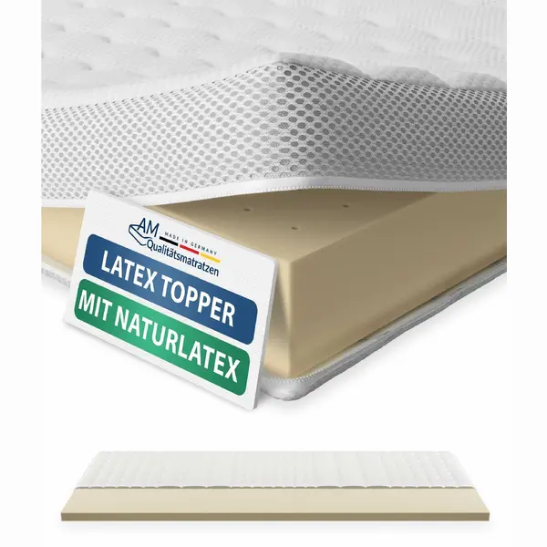 Am Qualitätsmatratzen Premium Latex Topper 180x190cm RG65 - Made In Germany - Atmungsaktiver Naturlatex Topper 180x190-6cm - Matratzenauflage 180x190 thumbnail