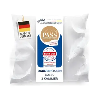 DormiGood - Premium Donskussen 80 X 80 Cm 100% Natuurlijk - 3 Compartimenten Hoofdkussen 80x80 1000g Extra Zacht - Hoogwaardig Inlegwerk Van Katoen