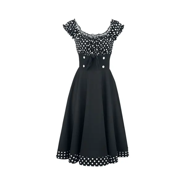 Belsira Off-The-Shoulder Swing Dress Midi Dress Black White thumbnail