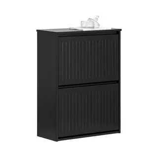 SoBuy Narrow Shoe Storage Cupboard – 2 Flip Drawers & Pull-Out Drawer, Slim Shoe Rack Cabinet For Hallway, Space Saving Design, Black Mdf