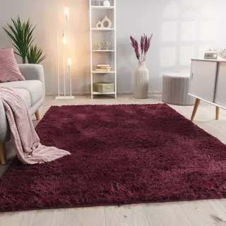 Paco Home Hochflor Teppich Wohnzimmer Fellteppich Kunstfell Shaggy Flauschig Einfarbig Lila, 200 Cm Rund