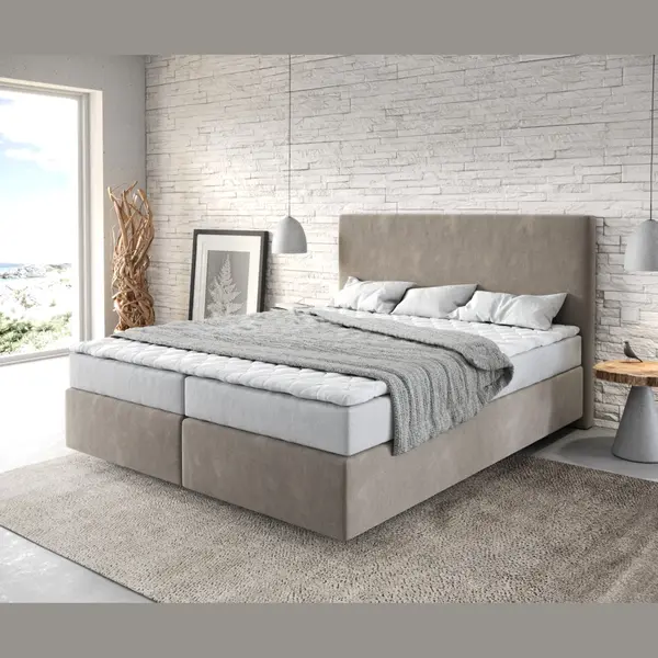 Delife Boxspringbett Dream-Well 160x200 Cm Mikrofaser Beige Mit Matratze Und Topper thumbnail