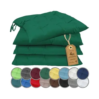 NatureMark Zitkussen Stoelkussen Met Linten 40x40cm Set Van 4 In Verschillende Kleuren Donkergroen