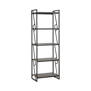 Beliani Regal Dunkler Holzfarbton Schwarz Spanplatte Metall 184 X 64 X 40 Cm Industriell Trendy Praktisch 5 Fächer Viel Stauraum Wohnzimmer