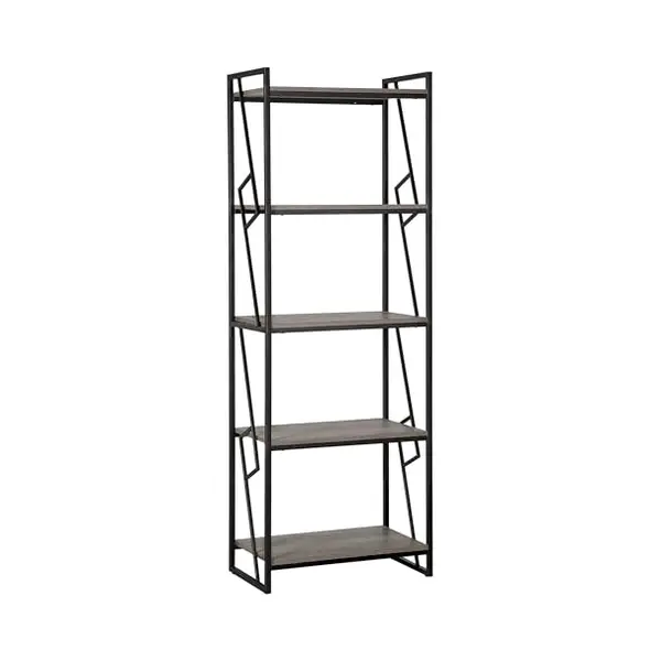 Beliani Regal Dunkler Holzfarbton Schwarz Spanplatte Metall 184 X 64 X 40 Cm Industriell Trendy Praktisch 5 Fächer Viel Stauraum Wohnzimmer thumbnail