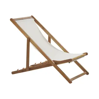 Beliani 290488-190646 Liegestuhl Weiß, Holz Polyester, Akazienholz