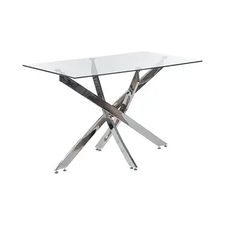 Beliani Esstisch Transparent 120x70 Cm Rechteckig Sicherheitsglas Kreuzfuß Silber Maramo