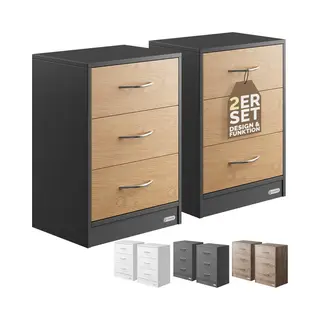 Casaria® Nachtkastje Eloise 2 Stuks Hout/Grijs 54x39x28cm