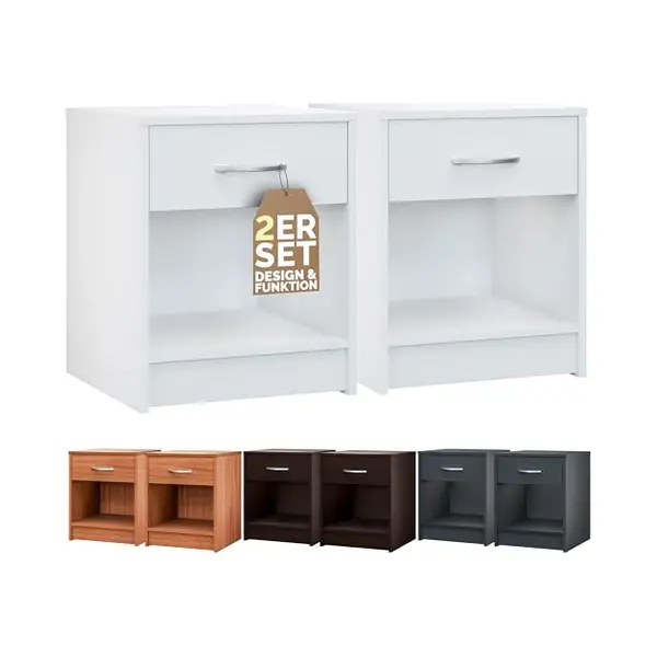 Casaria® Bedside Table Hamburg Set Of 2 White 50x40x35cm thumbnail
