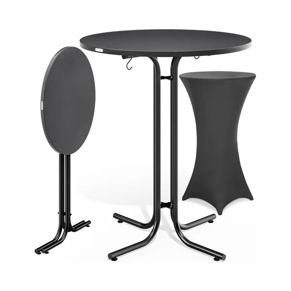 Casaria® Round Bar Table With Slip Cover | 110 High | 80cm Diameter | Foldable & Easy To Transport | Powder Coated Metal | Stable Bistro Bar Party | thumbnail