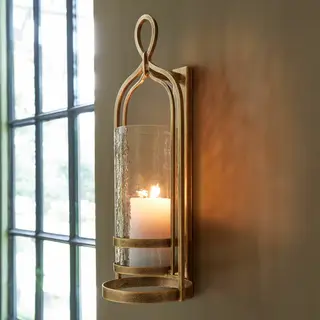 Loberon Wandkerzenhalter Biserre, Zeitlose Eleganz, Glas Mit Gehämmerter Oberfläche, Hochwertiger Materialmix, Dekoration, Wohn-Accessoire, Eisen,