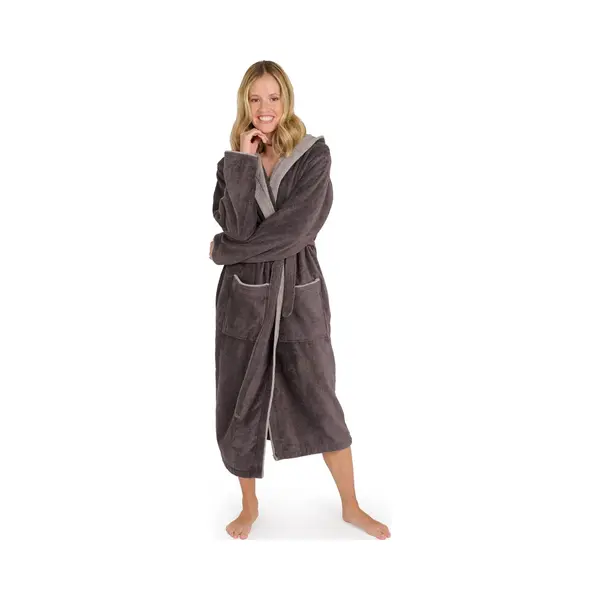 Blumtal Badjas Katoen Dames - Katoenen Badjas - Zachte Badjas - Met Capuchon - Fluweelzachte Badstof - Oeko-Tex® Gecertficeerd - Antraciet - Maat S thumbnail