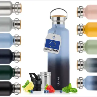 Blumtal Thermosfles 750 Ml - Dubbelwandige Thermosfles - Drinkfles - Bpa Vrij - Theefles - Thermos - Grijsblauw En Donkerblauw