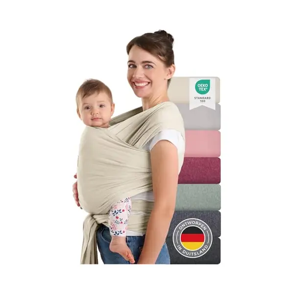 Laleni Baby Wrap Soft 100% Cotton Baby Carrier From Birth Up To 15 Kg ‑ 5.10 M Ergonomic Sling Oeko‑Tex Certified Beige thumbnail