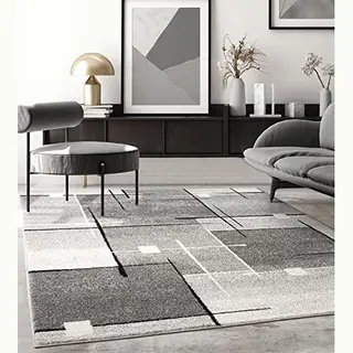 The Carpet Pearl Modern Dense Short Pile Living Room Bedroom Carpet, Contour Cut, Geometric Pattern, Chequered, Grey, 80 X 140 Cm