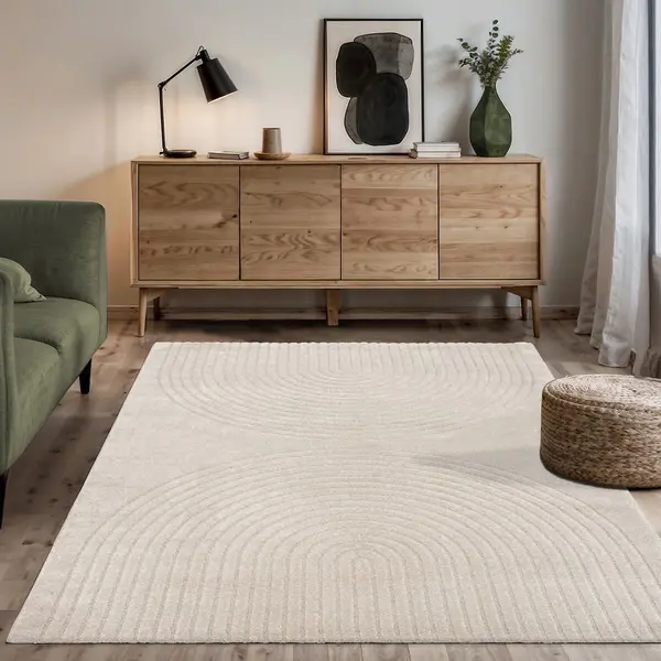 The Carpet Elisa Modern Living Room Rug, Geometric Design, High Pile Density And Pleasantly Soft, Beige, 200 X 280 Cm thumbnail