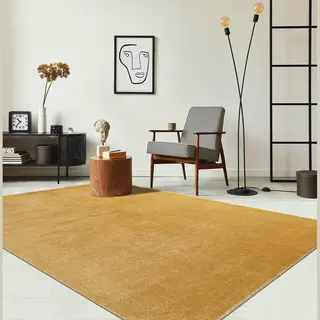 The Carpet Relax Modern Fluffy Short Pile Rug, Non-Slip Underside, Washable Up To 30 Degrees, Super Soft, Fur Look, Gold, 80 X 150 Cm