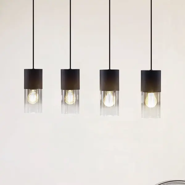 Lindby - Hanglamp - 4lichts - Glas, Aluminium - H, 24 Cm - E27 - Rookgrijs, Zwart thumbnail