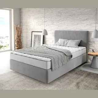 Delife Boxspringbett Dream-Well 120x200 Cm Mikrofaser Grau Mit Matratze Und Topper