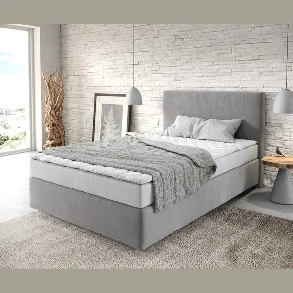 Delife Boxspringbett Dream-Well 120x200 Cm Mikrofaser Grau Mit Matratze Und Topper thumbnail