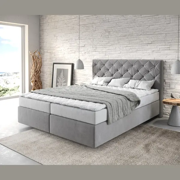 Delife Boxspringbed Dream-Great Microvezel Grijs 160x200 Met Matras En Topper thumbnail