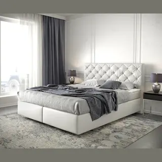 Delife Boxspringbett Dream-Great 160x200 Cm Kunstleder Weiß Mit Matratze Und Topper