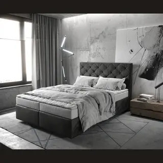 Delife Boxspringbed Dream-Great Microvezel Antraciet Vintage 140x200 Met Matras En Topper