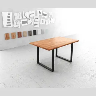 Delife Esstisch Edge 140x90 Akazie Natur Metall Schmal Schwarz Live-Edge