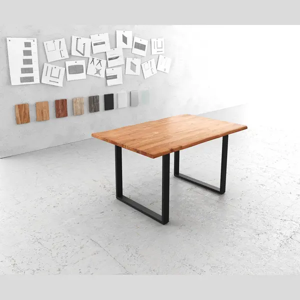 Delife Esstisch Edge 140x90 Akazie Natur Metall Schmal Schwarz Live-Edge thumbnail