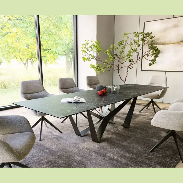 Delife Esstisch Edge 300x100cm Keramik Laminam®Nero Greco Anthrazit Spider Flachstahl Schwarz thumbnail
