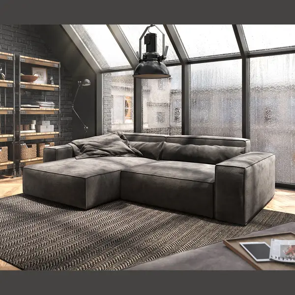 Delife Ecksofa Sirpio Xl 270x170 Cm Mikrofaser Khakibraun Recamiere Variabel Mit Hocker thumbnail