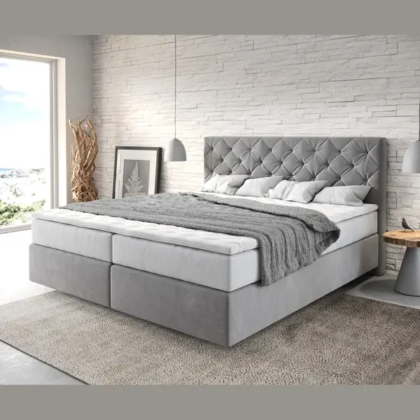 Delife Boxspringbett Dream-Great 180x200 Cm Mikrofaser Grau Mit Tfk Matratze Und Visco Topper thumbnail