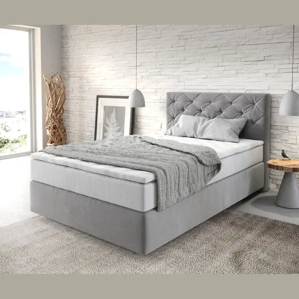 Delife Boxspringbed Dream-Great Microvezel Grijs 120x200 Cm Met Tfk Matras En Visco Topper thumbnail