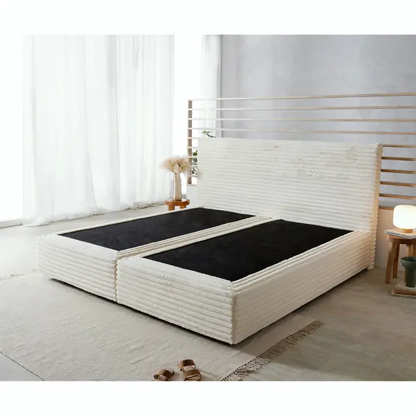 Delife Boxspringgestell Dream-Well Plüsch-Cord Beige 200x200 Cm thumbnail