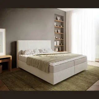 Delife Boxspringbed Dream-Well Bouclé Crème-Wit 180x200 Cm Met Matras En Topper