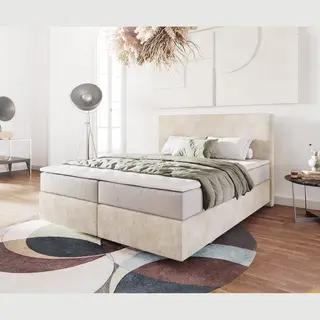 Delife Boxspringbed Dream-Well Cord Beige 160x200 Cm Met Pocketveringmatras En Topper