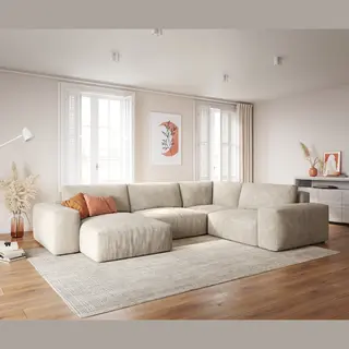 Delife Wohnlandschaft Lanzo Xl 360x260 Cm Cord Beige Recamiere Variabel