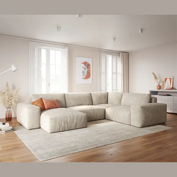 Delife Wohnlandschaft Lanzo Xl 360x260 Cm Cord Beige Recamiere Variabel thumbnail