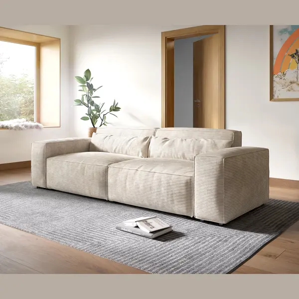 Delife Big-Sofa Sirpio Xl 270x130 Cm Cord Beige thumbnail