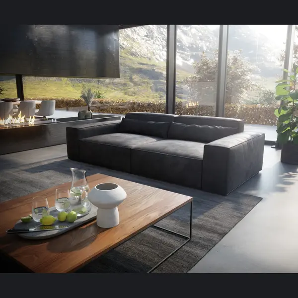 Delife Big-Sofa Sirpio Xl 270x130 Cm Lederimitat Vintage Anthrazit thumbnail