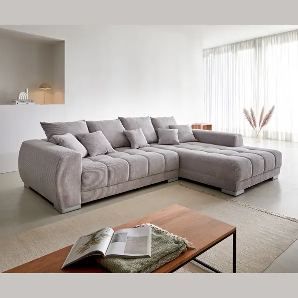 Delife Ecksofa Josea 300x220 Cm Cord Silbergrau Ottomane Rechts thumbnail
