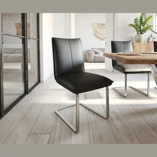 Delife Freischwinger Lelio-Flex Echt-Leder Schwarz Freischwinger Flach Edelstahl Taschenfederkern