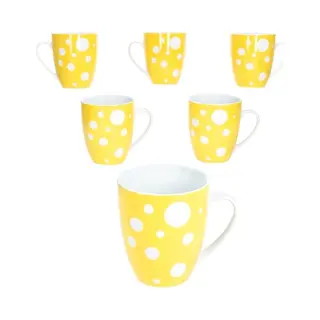 MamboCat Pula Gelb 6er Set Kaffeebecher I 300 Ml I Porzellan-Becher Mit Henkel & Punkten Für 6 Personen I Tassen Für Heißgetränke Wie Tee, Kakao &