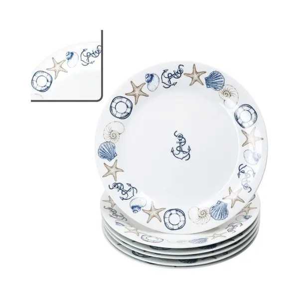 MamboCat Neptun 6er Set Speiseteller I Ø 27cm I Porzellan-Essteller Mit Maritimen Motiven Anker, Muschel & Co Für 6 Personen I Große Teller Für thumbnail