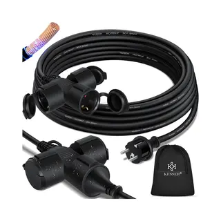 Kesser® Verlengkabel 10 Meter Met 3x Stekkerdoos Voor Binnen En Buiten IP44 - Verlengsnoer Met Stekker