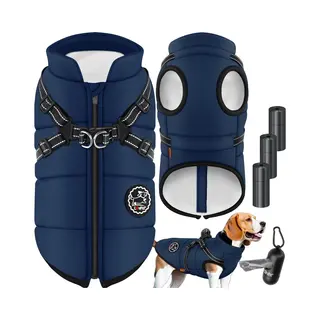 Lovpet® Hondenjas Hondenvacht Met Harnas Waterafstotend, Incl. 45 Stuks Poepzak + Dispenser, Winter Vest Hond Waterdicht Gevoerd, Gewatteerd Vest Met