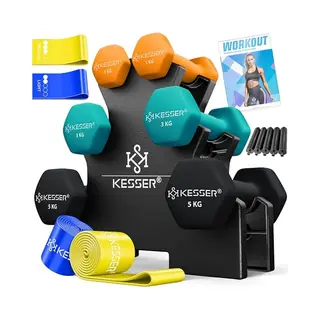 Kesser® Dumbells Set 3 Paren (2x 1, 2 & 5kg) = 18 Kg Totaal | 6x Dumbbells Verstelbaar Geschikt Voor Fitness Zumba & Aerobics | Halters Gewichten Set
