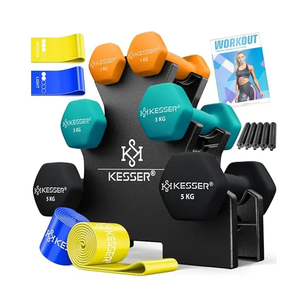 Kesser® Dumbells Set 3 Paren (2x 1, 2 & 5kg) = 18 Kg Totaal | 6x Dumbbells Verstelbaar Geschikt Voor Fitness Zumba & Aerobics | Halters Gewichten Set thumbnail