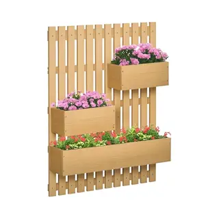 Outsunny - Verhoogde Plantenbak - Wandbevestiging - Dennenhout - Bruin